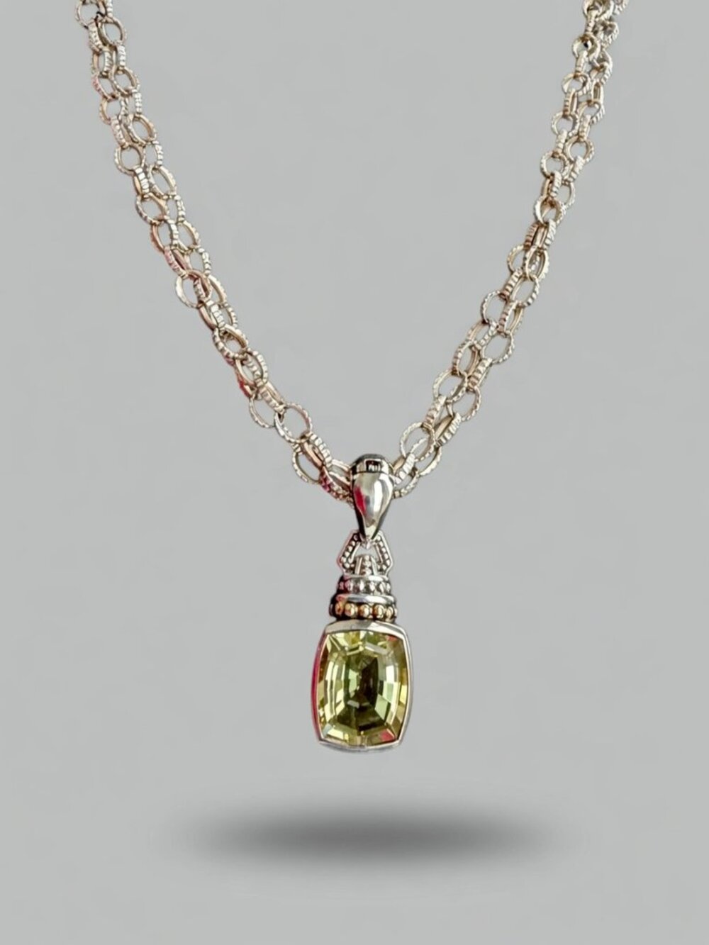 LAGOS Rittenhouse Large Green Quartz Pendant Sterling Silver and 18K Gold